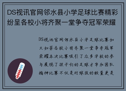 DS视讯官网邻水县小学足球比赛精彩纷呈各校小将齐聚一堂争夺冠军荣耀