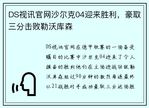 DS视讯官网沙尔克04迎来胜利，豪取三分击败勒沃库森