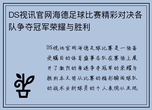 DS视讯官网海德足球比赛精彩对决各队争夺冠军荣耀与胜利